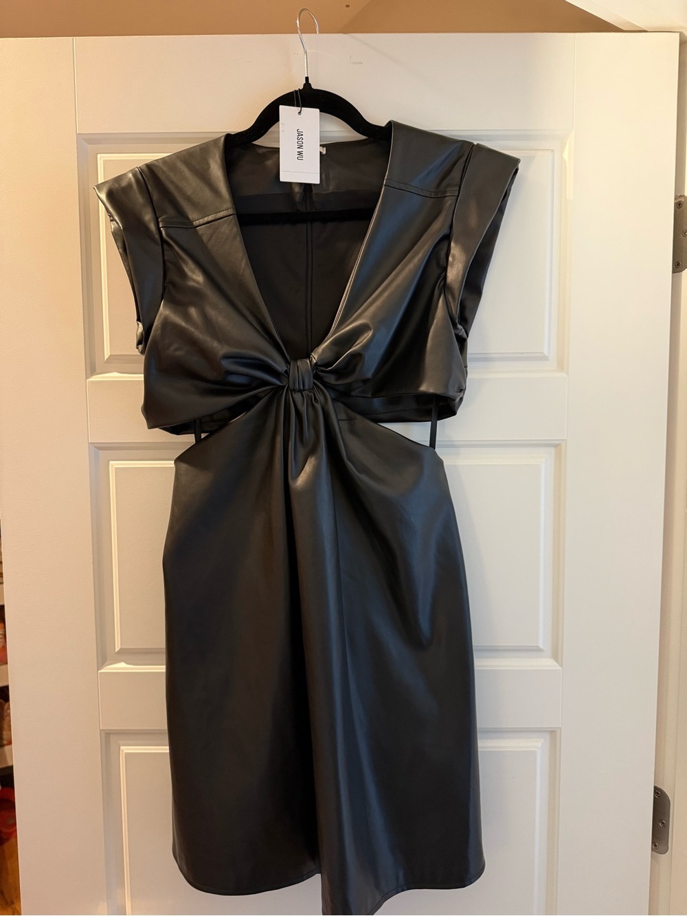 Jason Wu Black Faux Leather Knot-Front Mini Dress